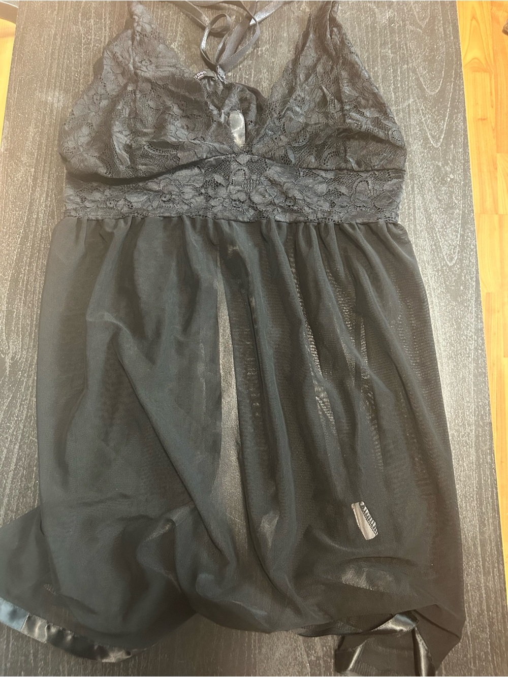 Black Lace & Sheer Chemise Nightdress